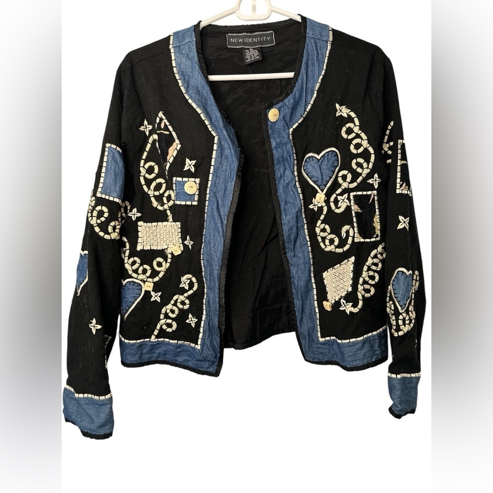 New Identity Black Embroidered Jacket with Blue Trim